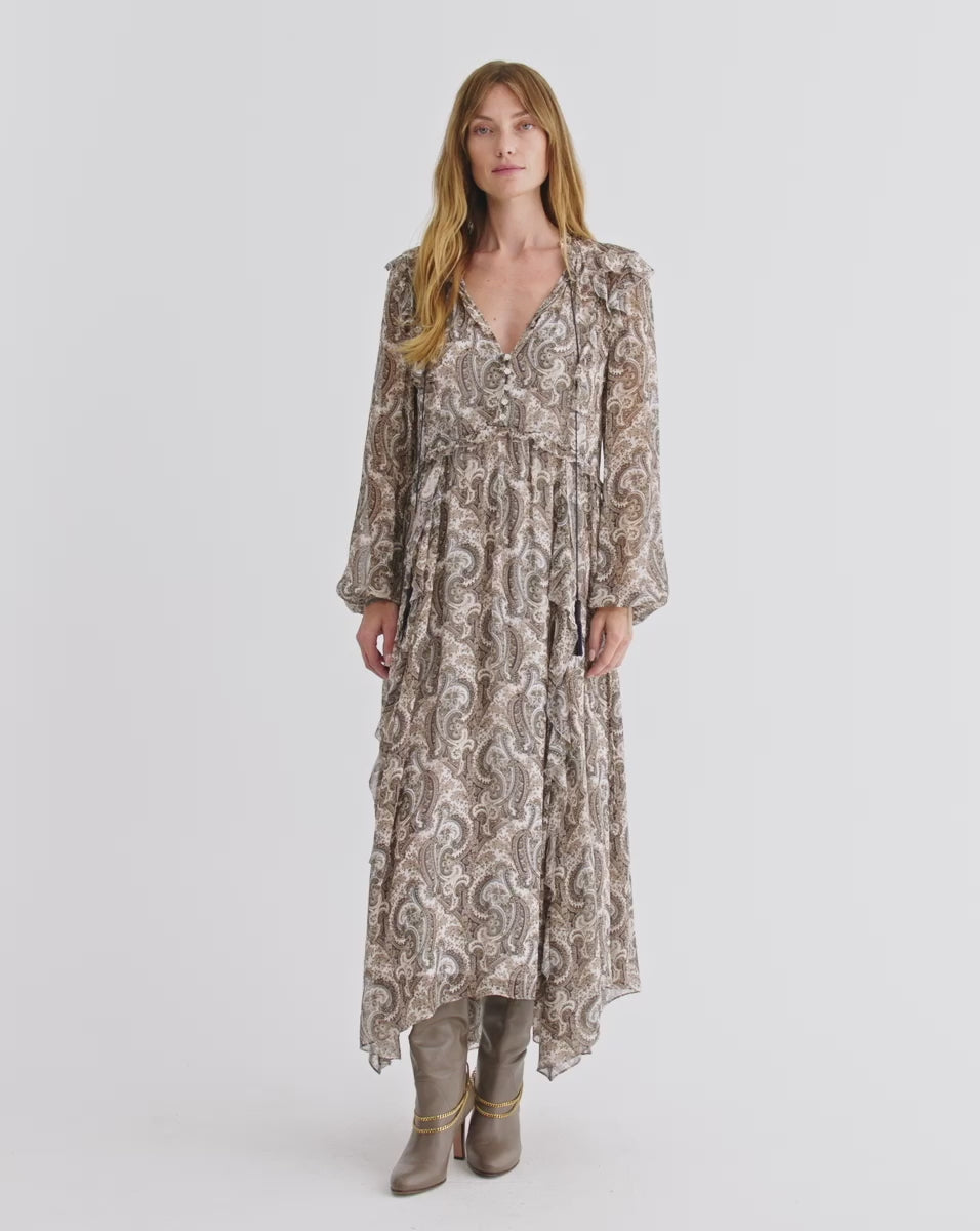 Veronica Beard Lilith Silk Maxi Dress - Dove White Multi