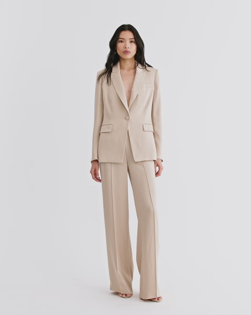 Veronica Beard Long and Lean Satin Dickey Jacket - Stone Khaki