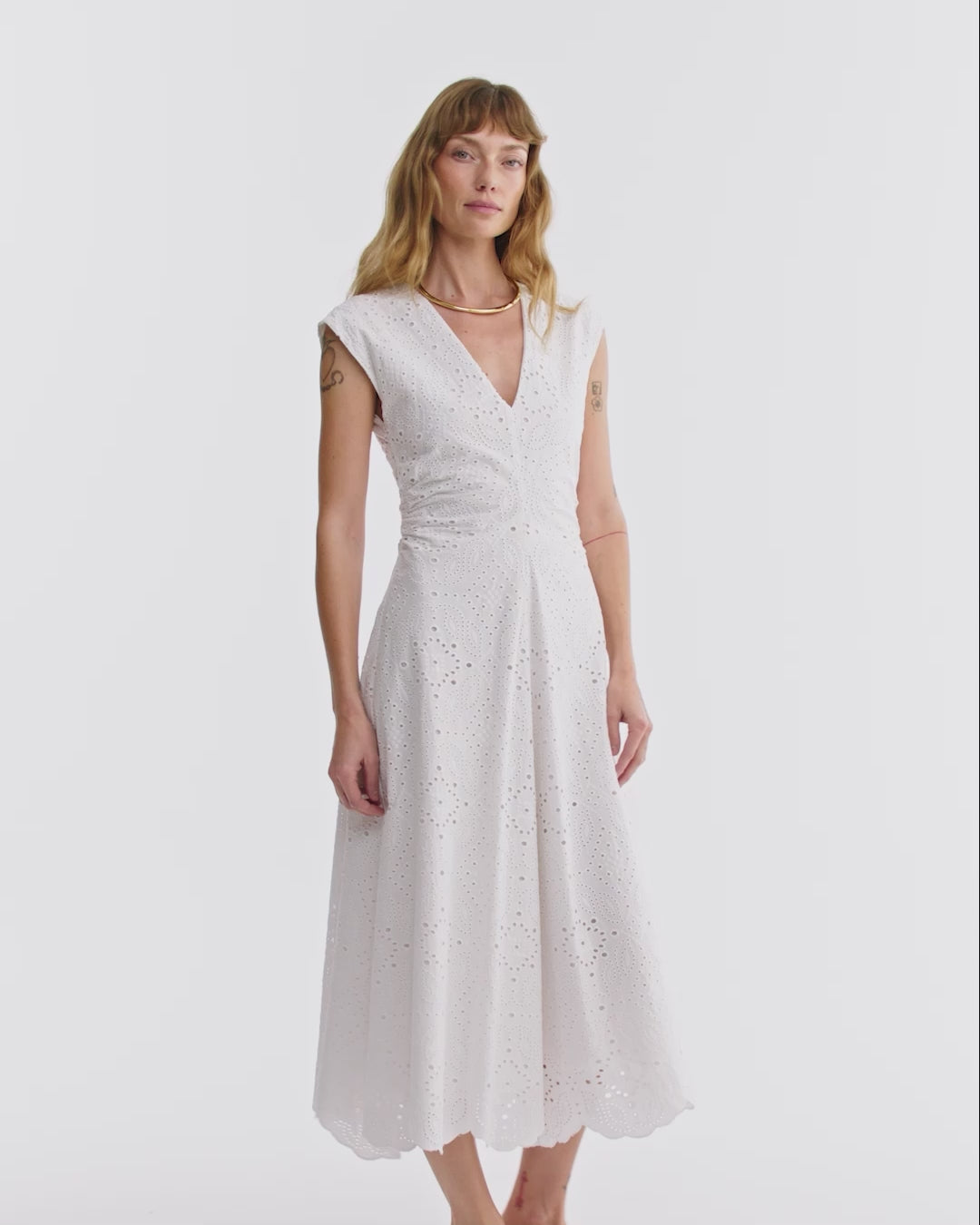 Veronica Beard Aven Eyelet Midi Dress - White