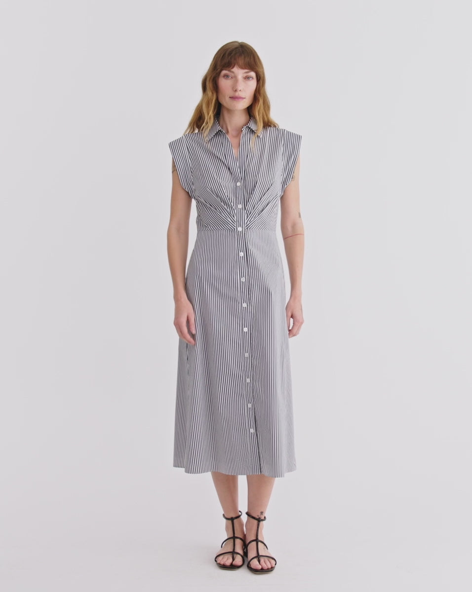 Veronica Beard Haydon Striped Midi Shirtdress - Navy/White