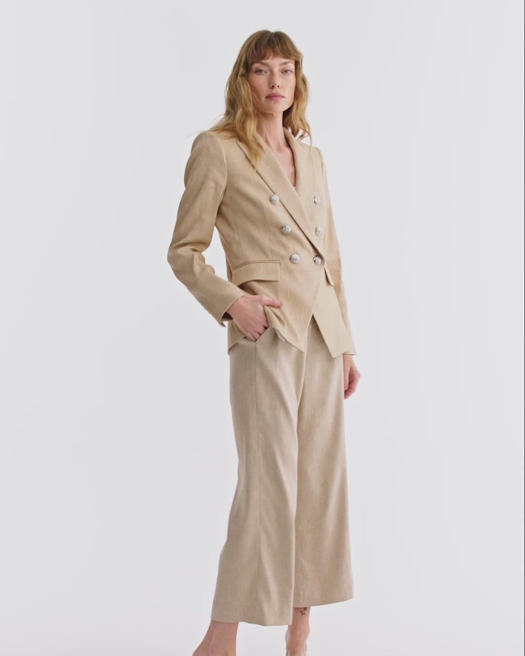 Veronica Beard Miller Linen Dickey Jacket - Khaki Melange