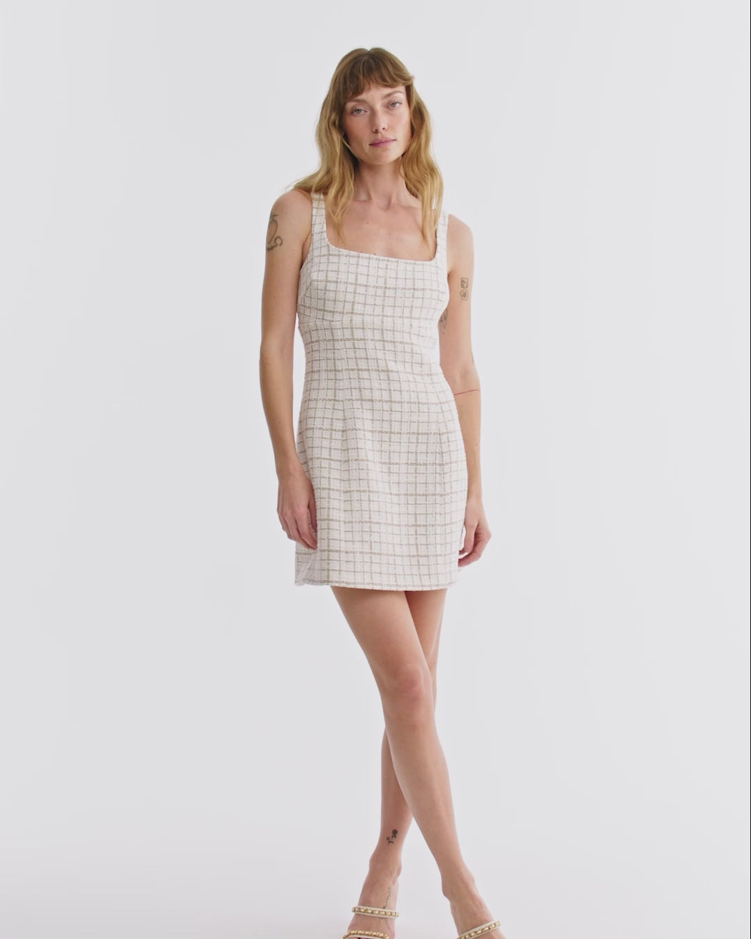 Veronica Beard Bridgitte Metallic Tweed Dress - Dove/Gold Lurex