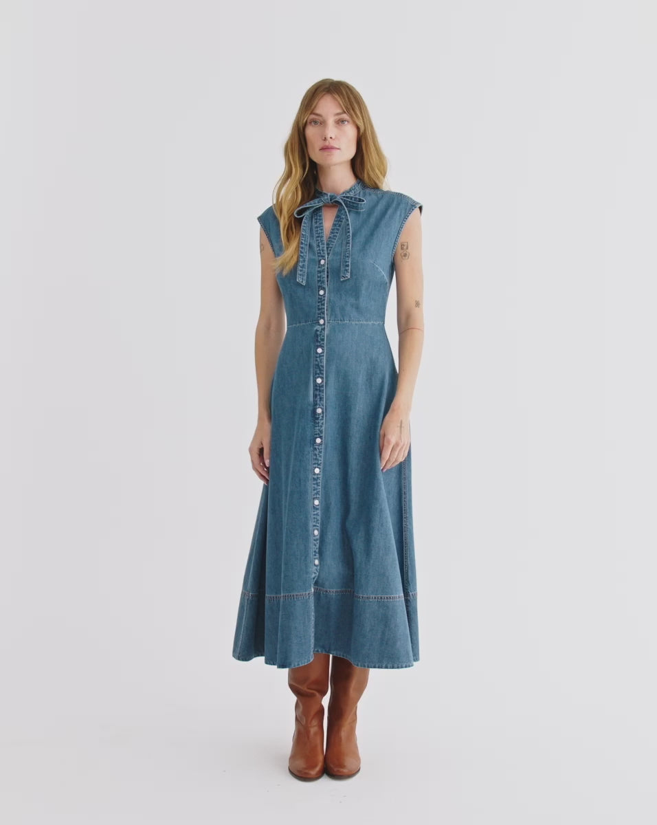 Veronica Beard Honora Denim Midi Shirtdress - Serendipity