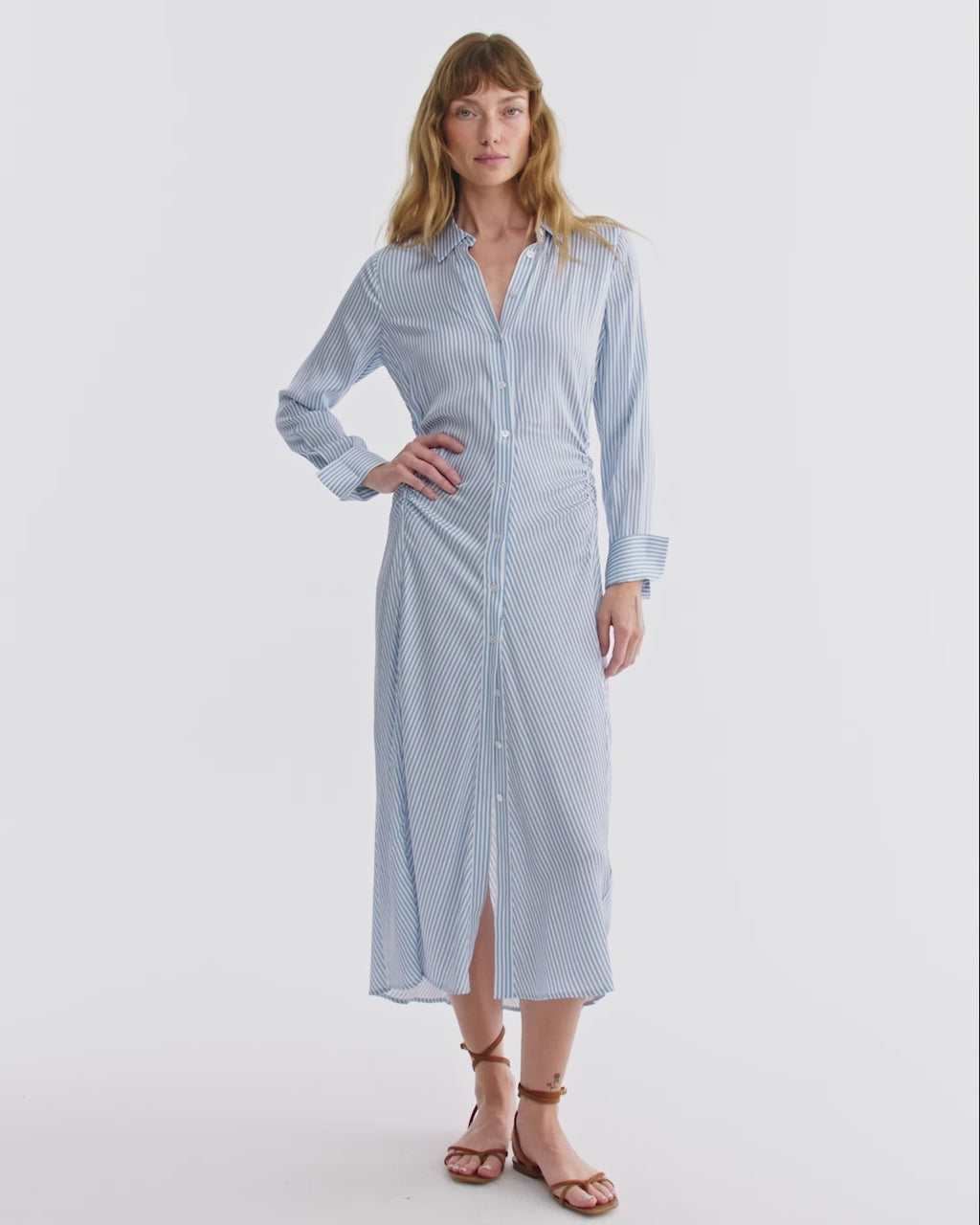 Veronica Beard Lex Silk Midi Shirtdress - Dark Bluebell/Off-White