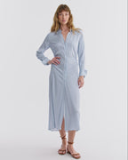 Veronica Beard Lex Silk Midi Shirtdress - Dark Bluebell/Off-White