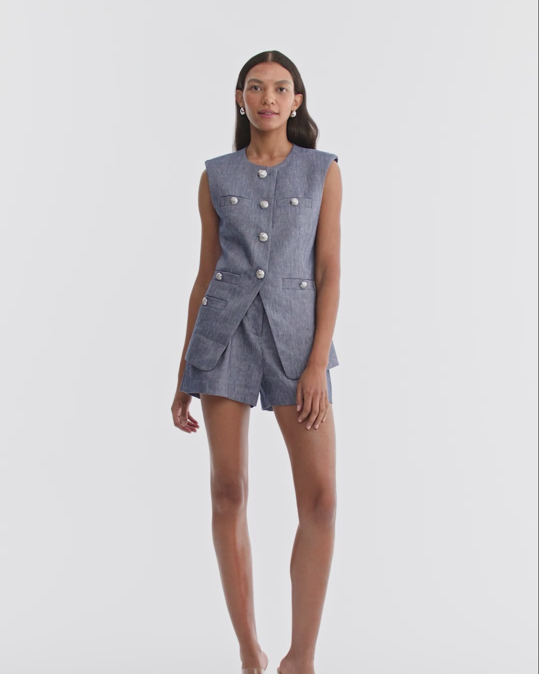Veronica Beard Tamara Linen Vest - Blue Melange