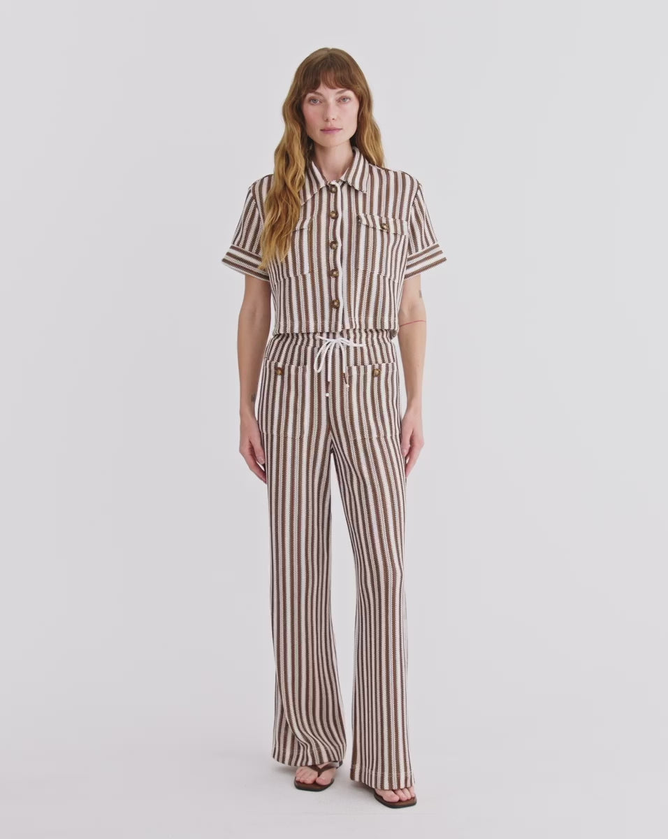 Veronica Beard Zosia Striped Knit Pant - White/Brown
