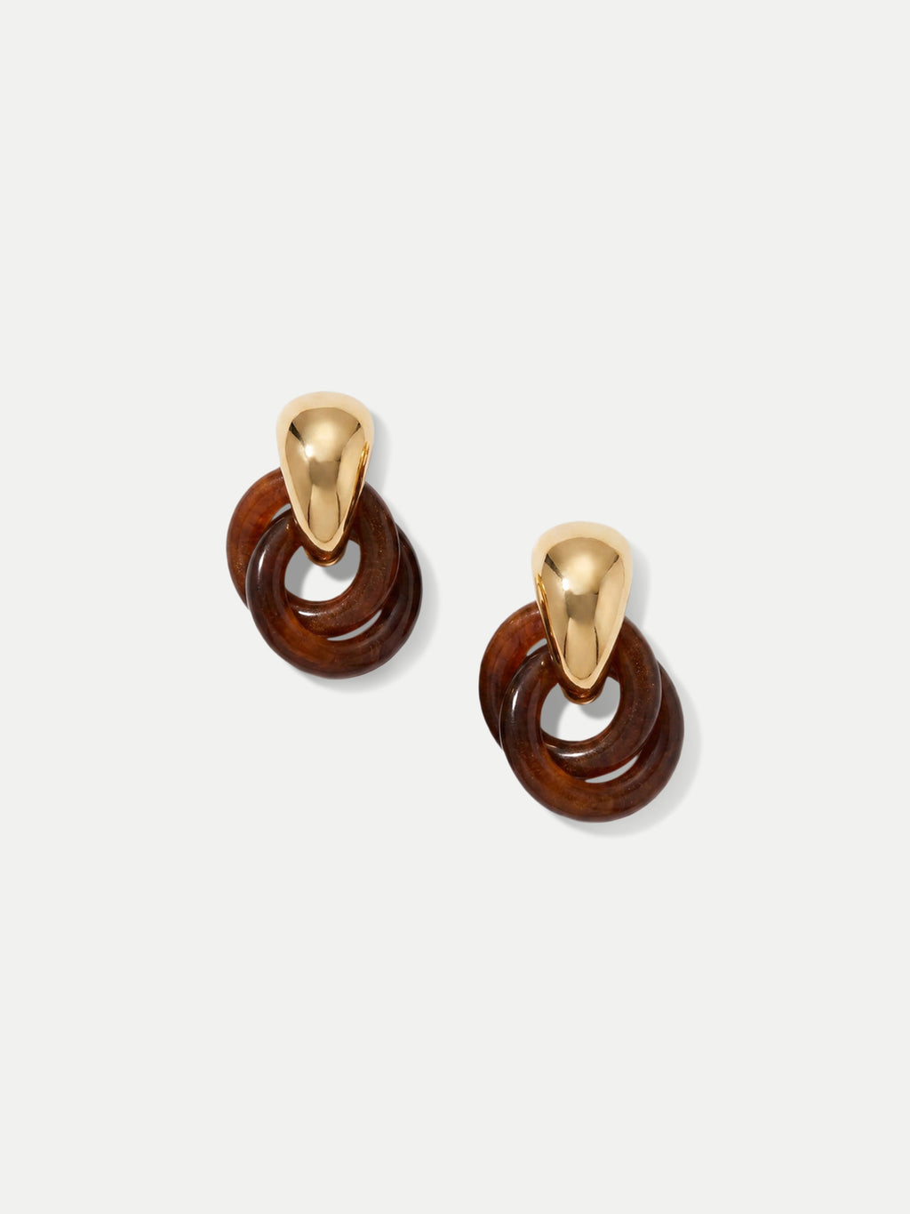 Veronica Beard Gold and dark brown wood interlocking hoop earrings