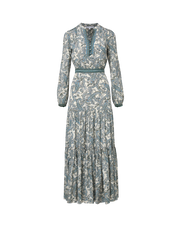 Veronica Beard White and blue paisley print maxi dress with long sleeves.