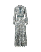 Veronica Beard White and blue paisley print maxi dress with long sleeves.
