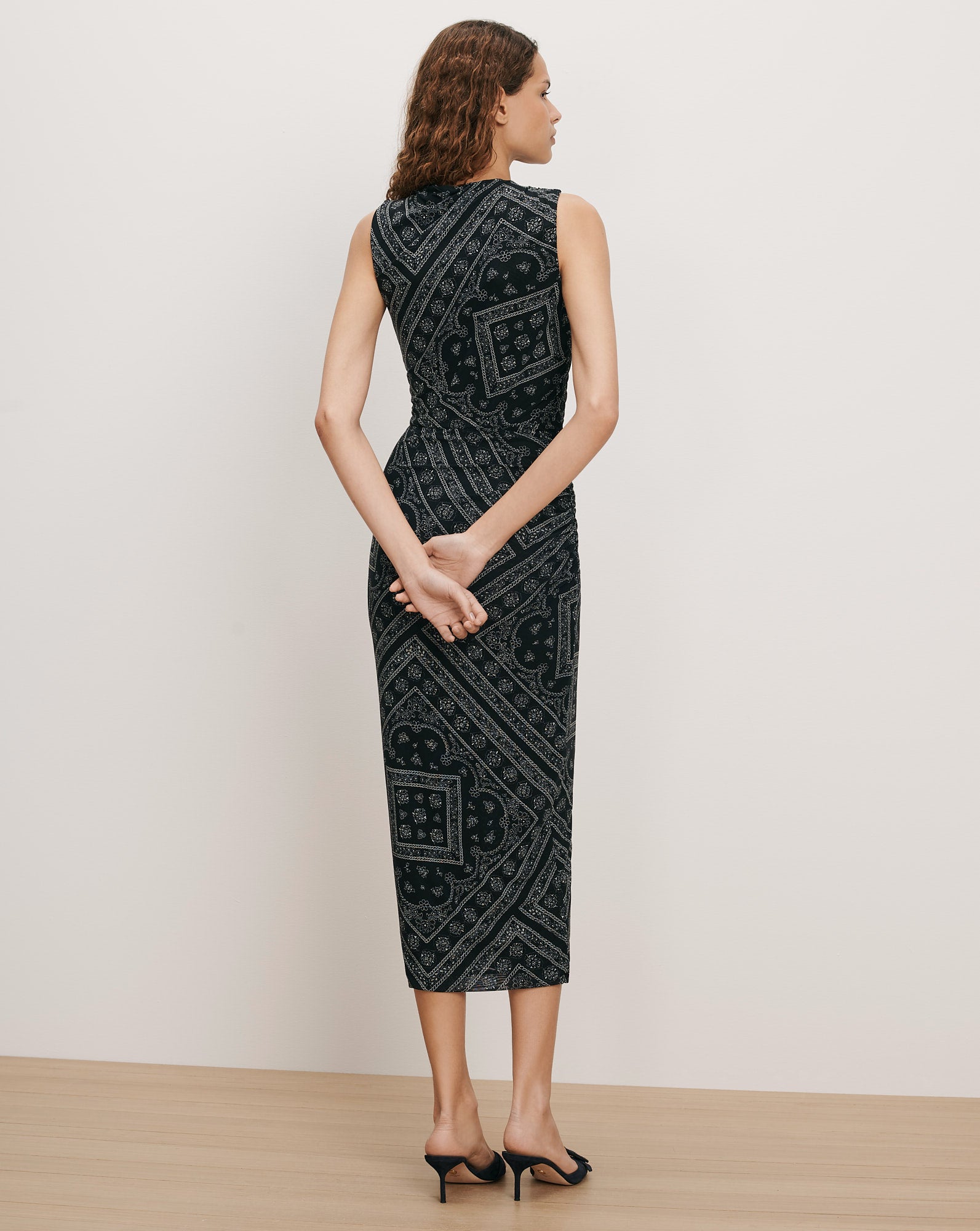 Veronica Beard Black and white patterned sleeveless midi dress