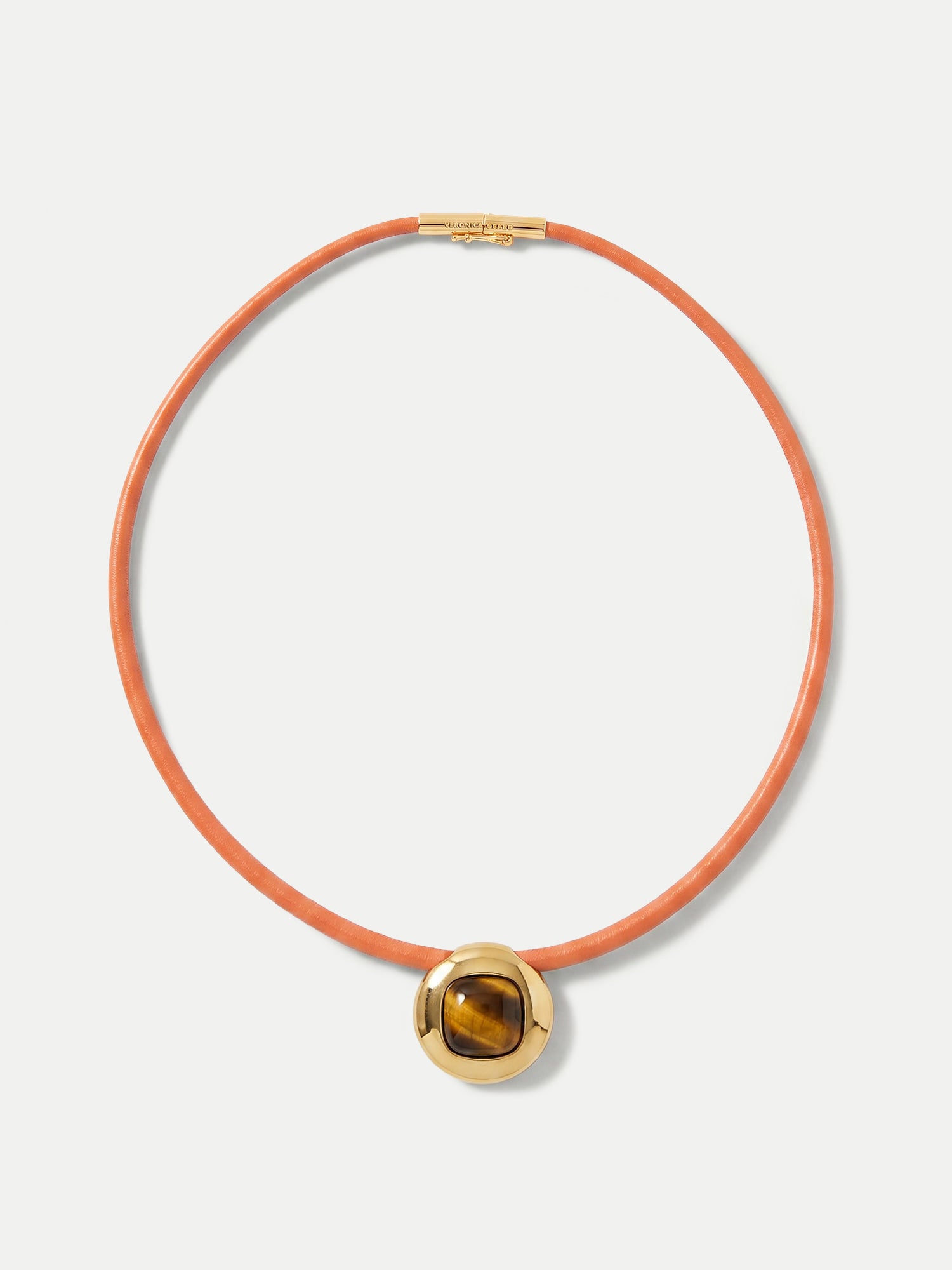 Veronica Beard Orange leather choker with a gold and tiger's