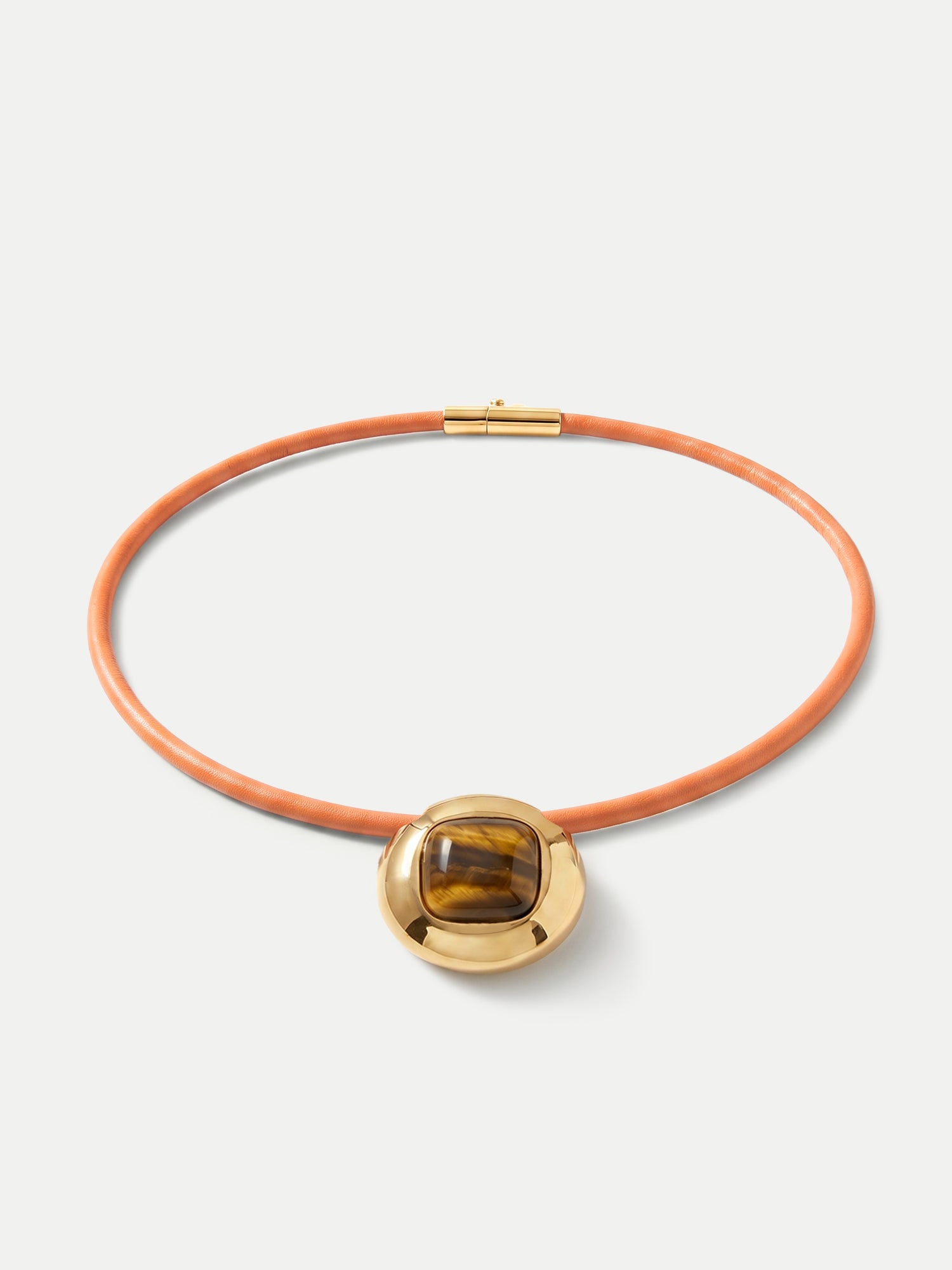 Veronica Beard Orange leather choker with a gold pendant and