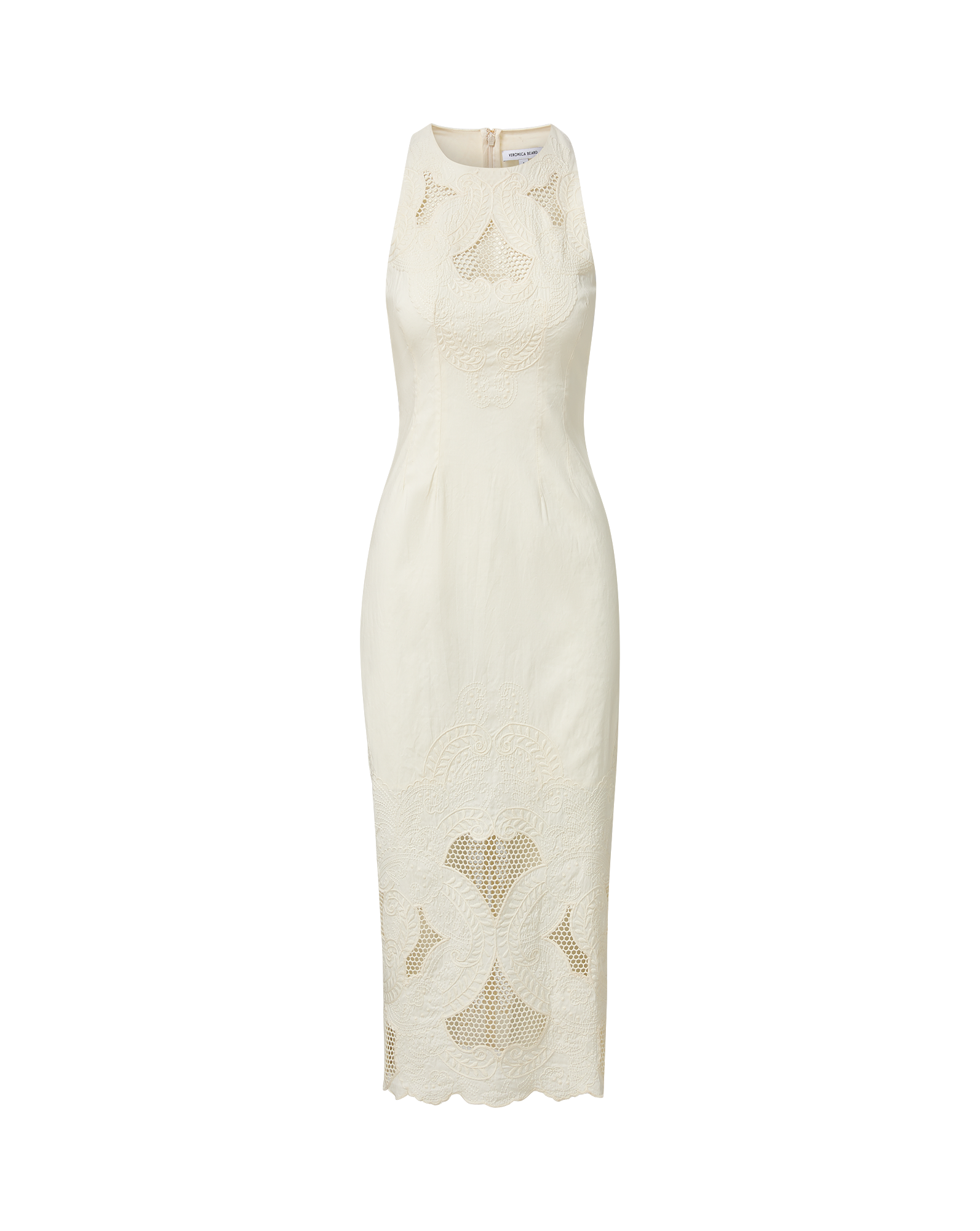 Veronica Beard Cream embroidered sleeveless midi dress