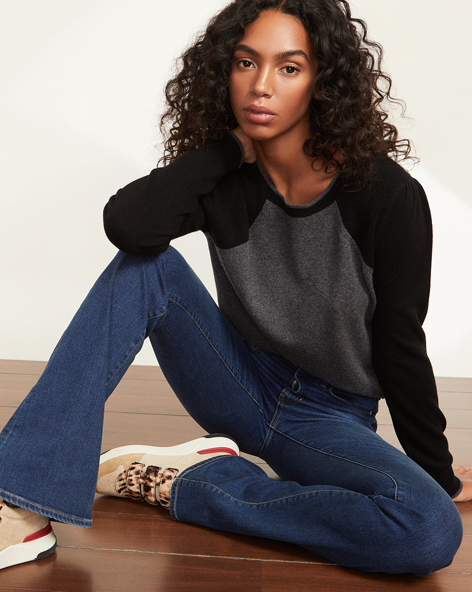 Veronica Beard Albertina Cashmere Sweater Charcoal/black